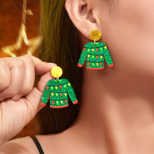 Christmas Festival Jewelry Colored Lights Decor Green Clothes Acrylic