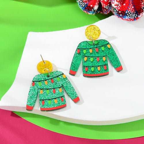 Christmas Festival Jewelry Colored Lights Decor Green Clothes Acrylic