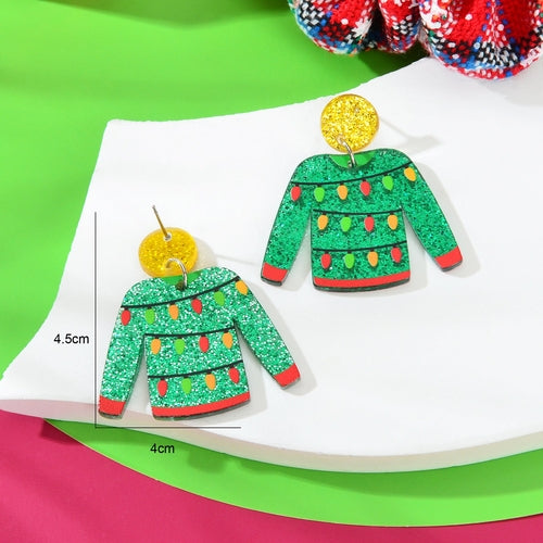 Christmas Festival Jewelry Colored Lights Decor Green Clothes Acrylic